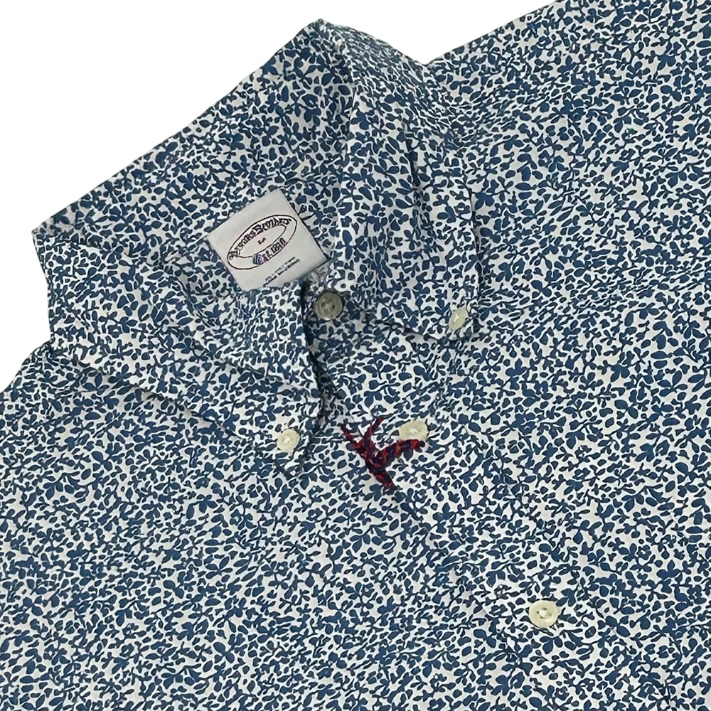 Brooks Brothers The Friday Shirt Men Medium Blue White Floral‎ Short Sleeve NEW
